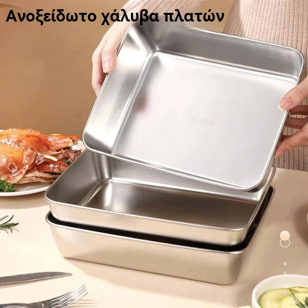 (8 τεμάχια)🥩🥙Ανεξίτηλο τετράγωνο τηγάνι από ανοξείδωτο χάλυβα + καπάκι(Υλικό από ανοξείδωτο χάλυβα 304)