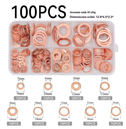 🔥📌💡【100τμχ】Κουτί με μωβ χάλκινες ροδέλες / δακτύλιοι O με βύσματα λαδιού