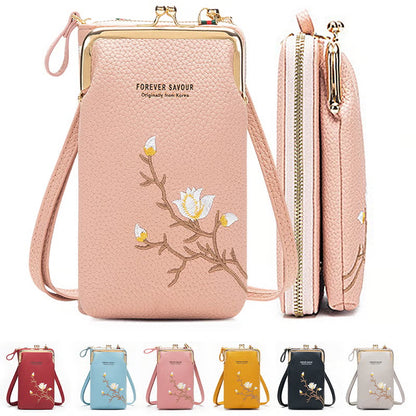 👜 Γυναικείο Πορτοφόλι Crossbody από Δέρμα Βοδινό με Κέντημα και Λουράκι Ώμου του 2025🎁