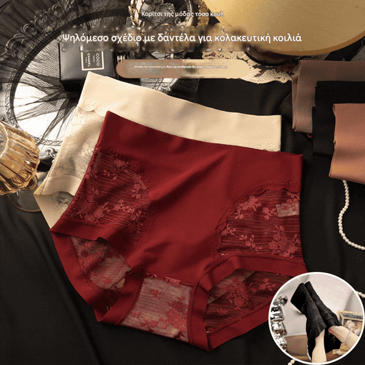 🩲♥【5 τεμαχίων】Γυναικεία εσώρουχα υψηλής ελαστικότητας από δαντέλα χωρίς ραφές για έλεγχο κοιλιάς, σλιπ για διαμόρφωση και ανόρθωση γλουτών