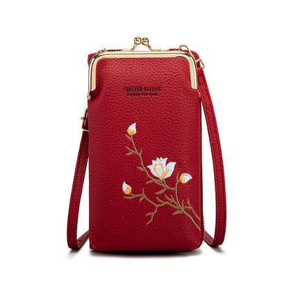 👜 Γυναικείο Πορτοφόλι Crossbody από Δέρμα Βοδινό με Κέντημα και Λουράκι Ώμου του 2025🎁