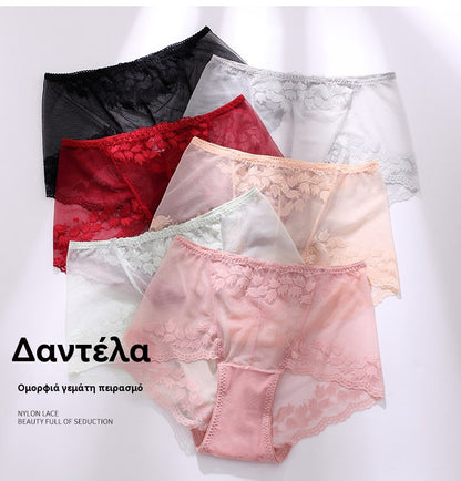 🩲😍Γυναικεία εσώρουχα με δαντέλα, plus-size, με στήριξη στη μέση και σχέδιο ανόρθωσης γοφών, διαφανή και σέξι τριγωνικά εσώρουχα, φτιαγμένα από καθαρό βαμβάκι.