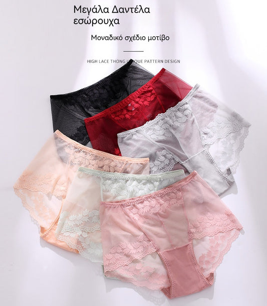 🩲😍Γυναικεία εσώρουχα με δαντέλα, plus-size, με στήριξη στη μέση και σχέδιο ανόρθωσης γοφών, διαφανή και σέξι τριγωνικά εσώρουχα, φτιαγμένα από καθαρό βαμβάκι.