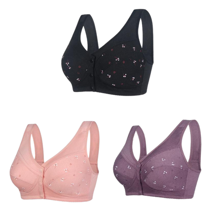 ✨【Αγοράστε 3 και πάρτε 3 δωρεάν】💞[40-105kg]Κομψό βαμβακερό σουτιέν με κουμπιά μπροστά για γυναίκες μέσης ηλικίας🎉49% έκπτωση