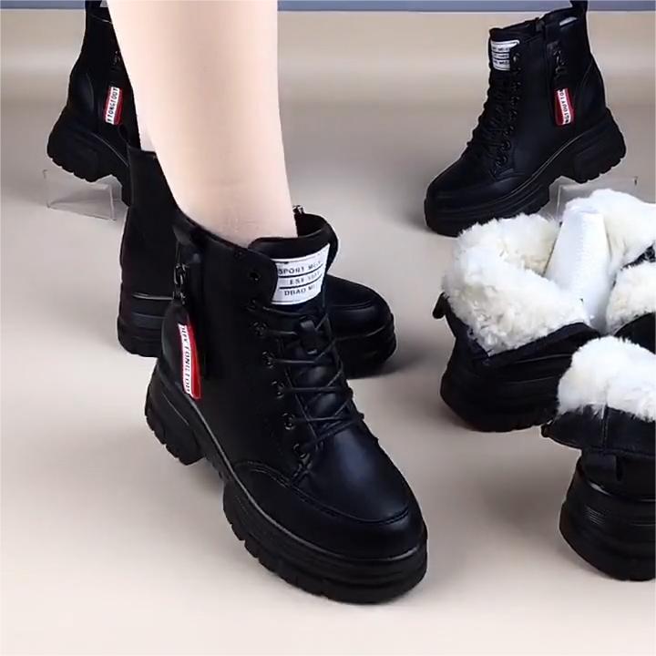 【35-40】Νέες χειμερινές μπότες από βελούδινο γνήσιο δέρμα με χοντρή σόλα και βαμβακερά παπούτσια αυξημένου ύψους.