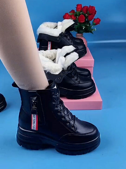 【35-40】Νέες χειμερινές μπότες από βελούδινο γνήσιο δέρμα με χοντρή σόλα και βαμβακερά παπούτσια αυξημένου ύψους.