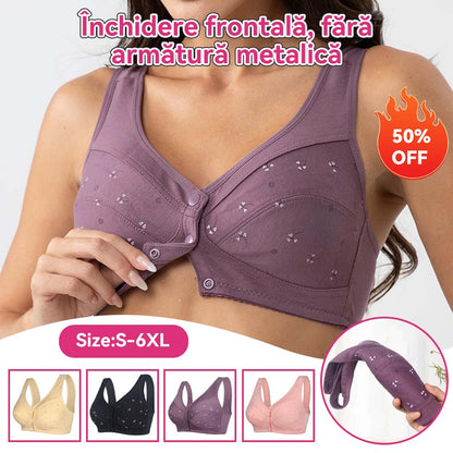 ✨【Αγοράστε 3 και πάρτε 3 δωρεάν】💞[40-105kg]Κομψό βαμβακερό σουτιέν με κουμπιά μπροστά για γυναίκες μέσης ηλικίας🎉49% έκπτωση